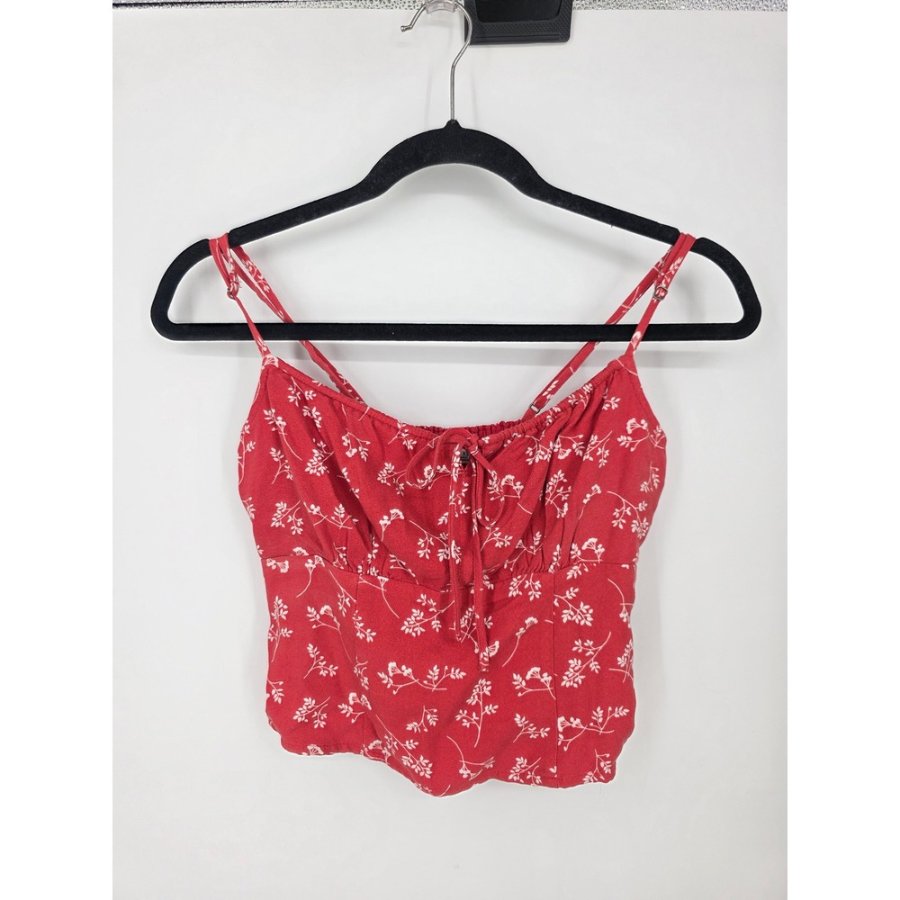 Abercrombie & Fitch Red Floral Cropped Cami Top Smocked Back Sweetheart Tie XS